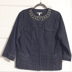 JM Collection Embellished Neckline Denim Jacket